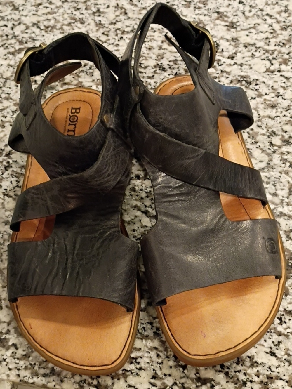 Born Black Leather Multi-Strap Sandals with Buckle Size 9